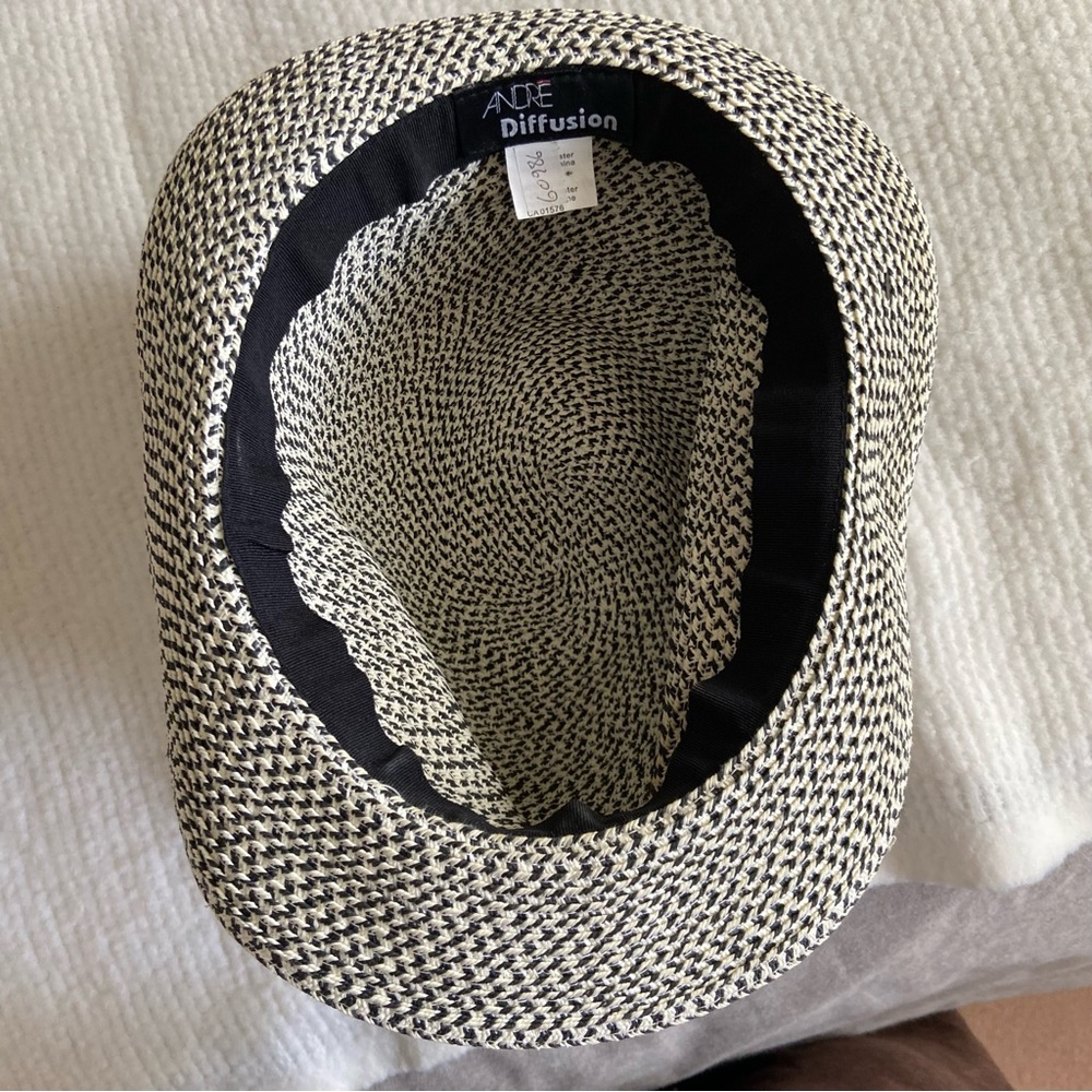 Women’s Black & White Straw Fedora Hat with Black Band - Picture 6 of 6
